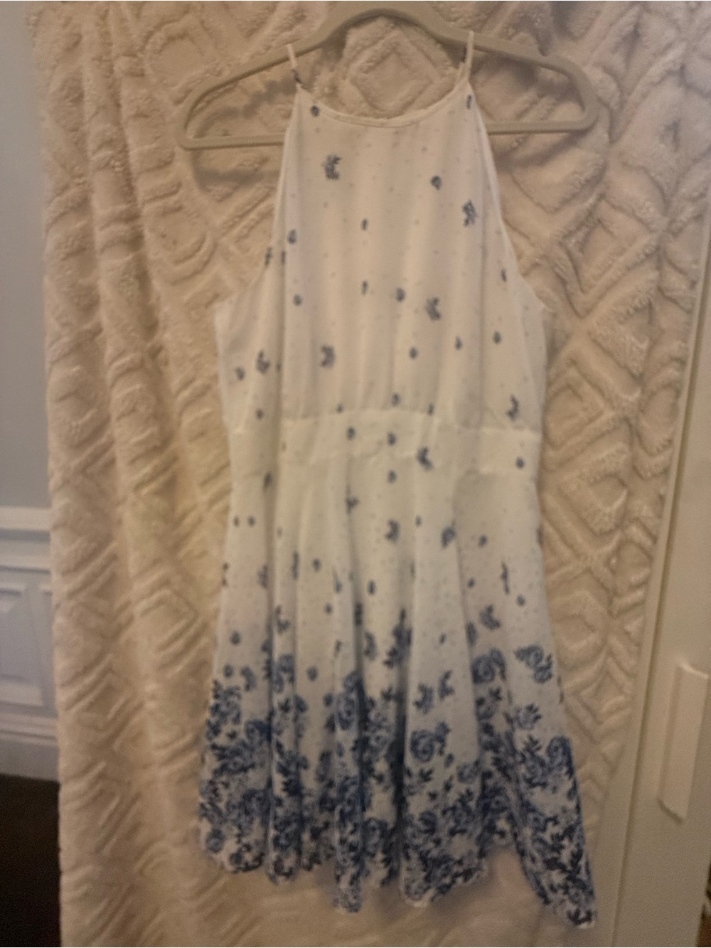 Maison Jules White Dress with Blue Floral Border